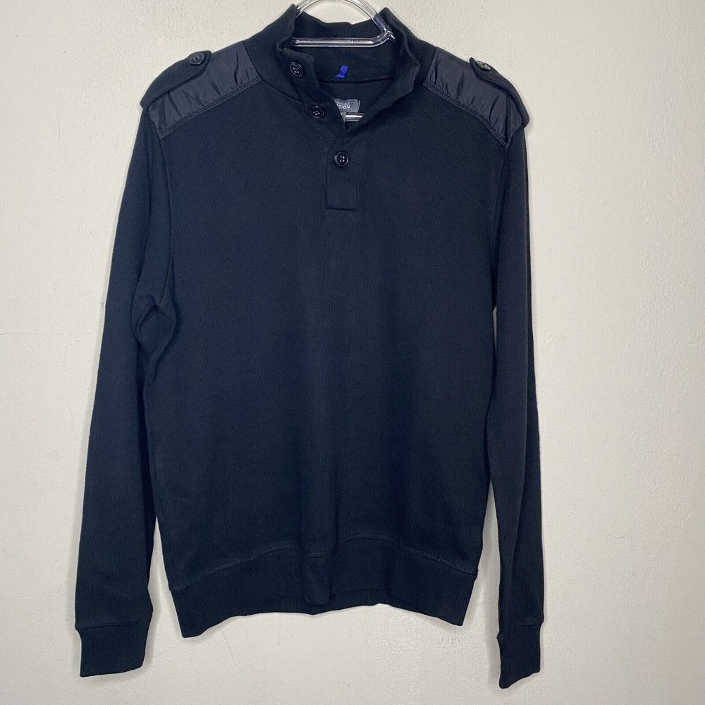 Kenneth Cole Sweater Mens S Black Mock Out Elbow Pads Shoulder Tabs